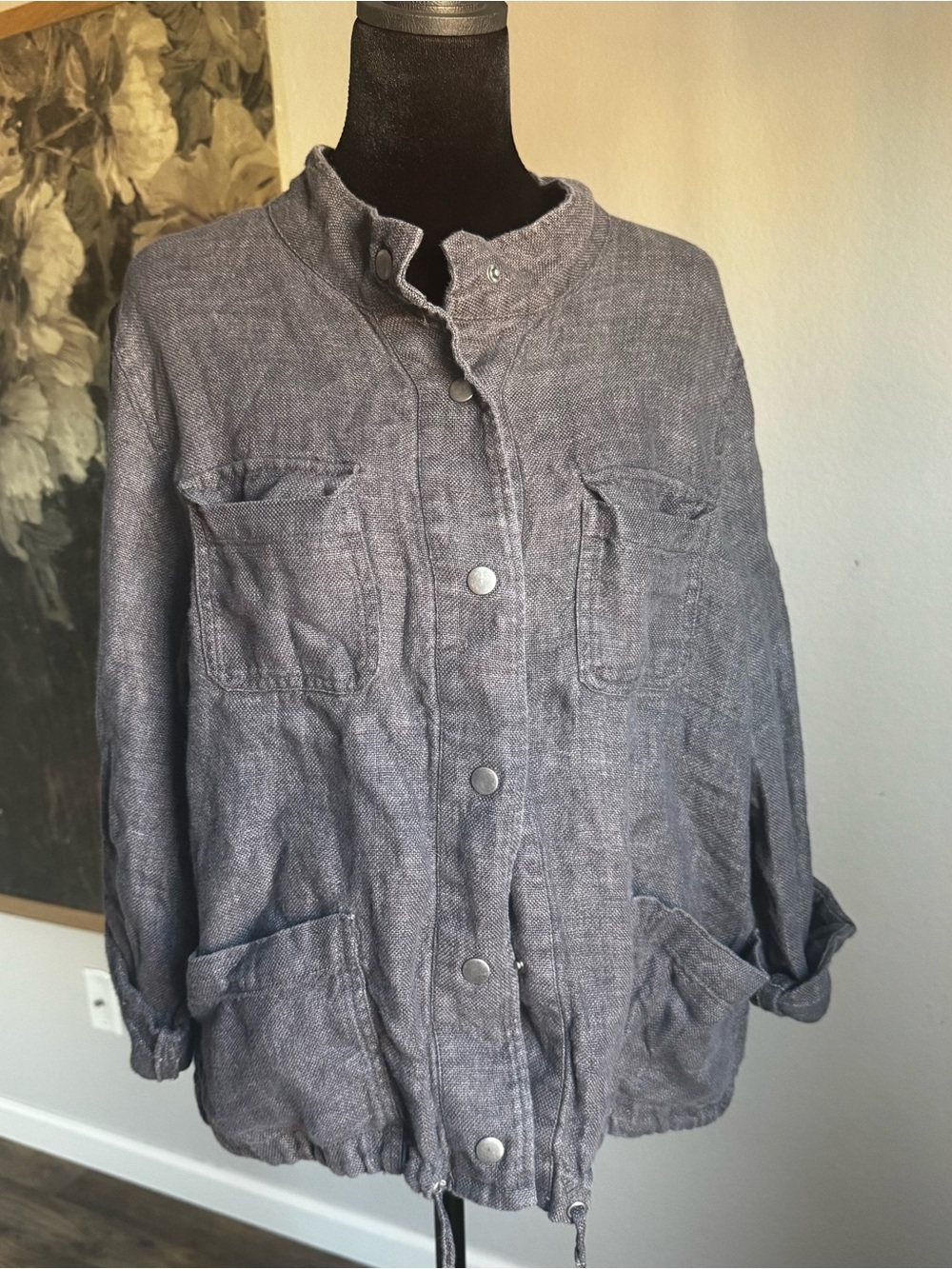 C&C California Heathered Charcoal Utility Jacket 100% Linen